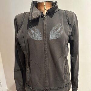 Moto Style Concert Sweatshirt with Birds and Star Size Large